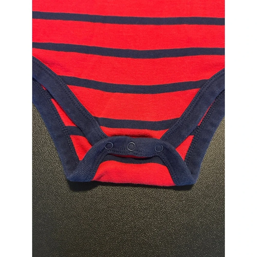 Member's Mark Red Navy Blue Striped Bodysuit 24M Short Sleeve Cotton 1466